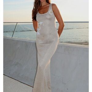 White Fox Boutique Champagne Seashell Sequin Maxi Dress